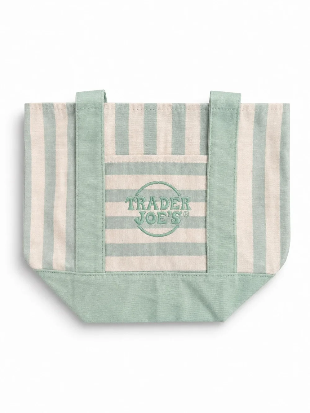 Mint Green & Cream Striped Canvas Tote Bag